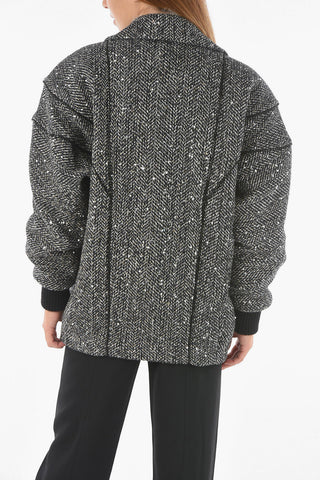Quilted Double-breasted Coat with Sequin Details and Jewel Buttons