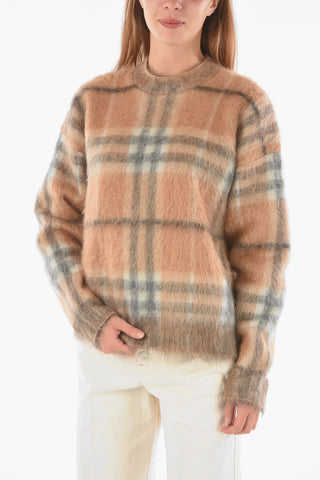 Pullover Girocollo in Misto Mohair con Motivo Tartan