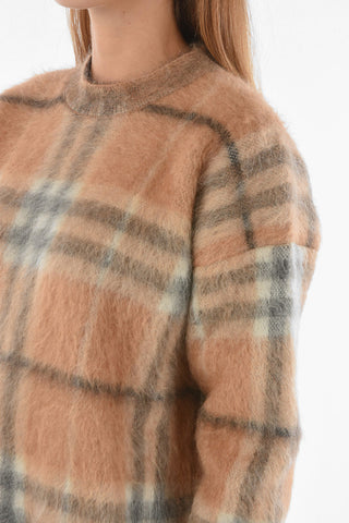 Pullover Girocollo in Misto Mohair con Motivo Tartan