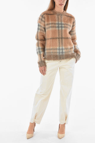 Crew Neck Tartan Mohair Blend Pullover