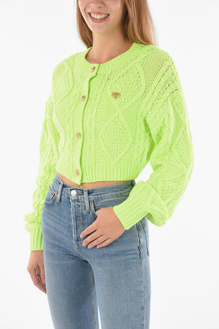 Aran Wool Blend Cardigan with Matching Crop Top and Jewel Buttons