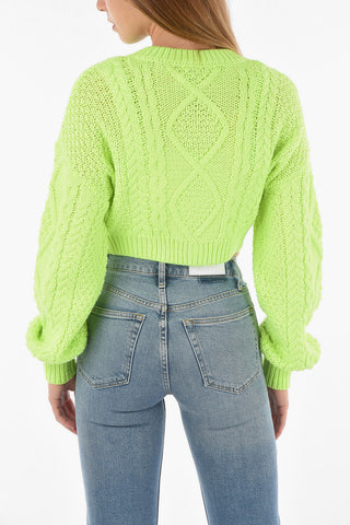 Aran Wool Blend Cardigan with Matching Crop Top and Jewel Buttons