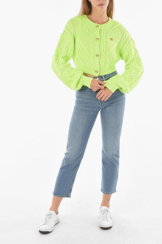 Aran Wool Blend Cardigan with Matching Crop Top and Jewel Buttons