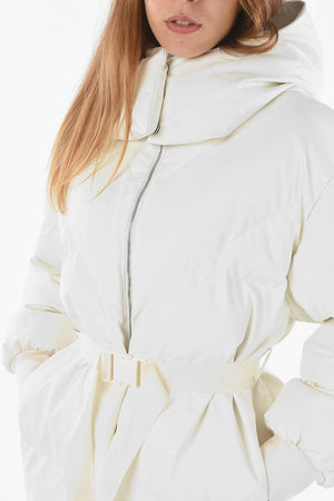 Padded Faux Leather Bomber Hoodie KAYLA with Logo Belt at Waist