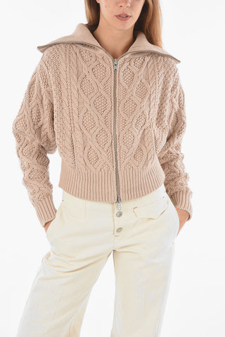 Turtleneck Zipped Aran Cotton Blend Cardigan