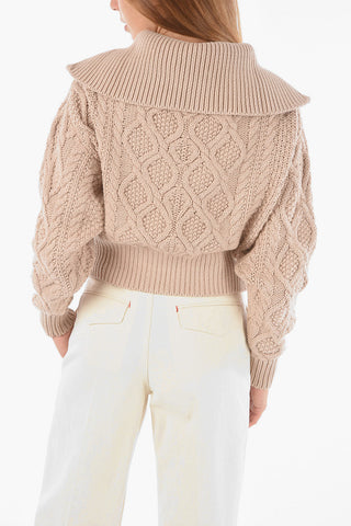 Turtleneck Zipped Aran Cotton Blend Cardigan