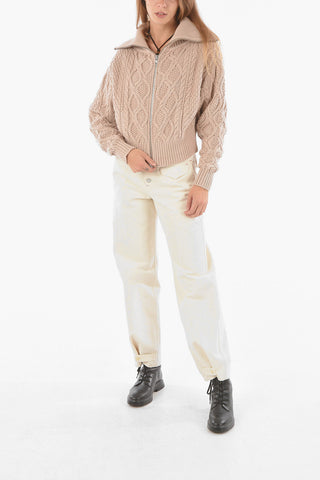 Turtleneck Zipped Aran Cotton Blend Cardigan