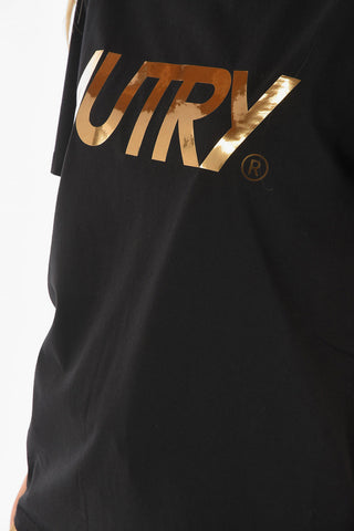 Crew Neck Lamè Logo Cotton T-Shirt