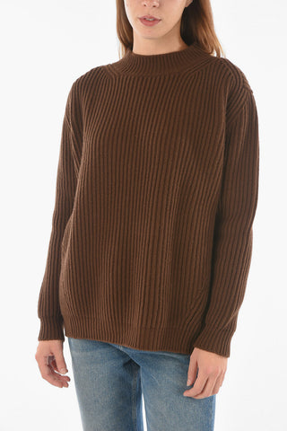 Crew Neck Ribbed Wool Pullover