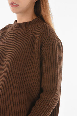 Crew Neck Ribbed Wool Pullover