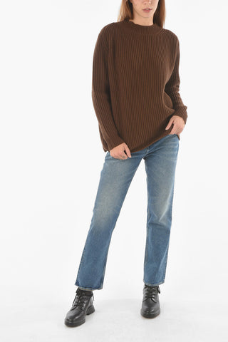 Crew Neck Ribbed Wool Pullover