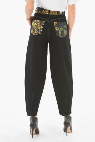 COUTURE Patterned Pocket and Waistband Mom Fit Denims