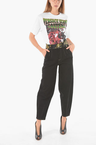 COUTURE Patterned Pocket and Waistband Mom Fit Denims