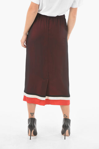 Silk Double-layered Midi Skirt with Waist Elastic Band