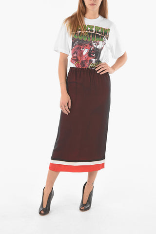 Silk Double-layered Midi Skirt with Waist Elastic Band