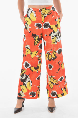 X JOE BRAINARD Satin Tech Fabric PENSIES Pants with Butterflies Print