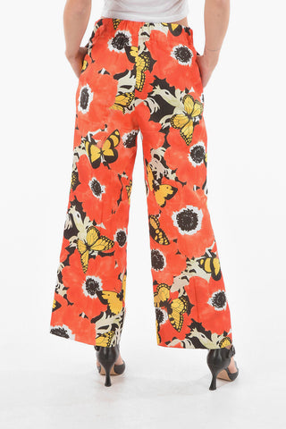 X JOE BRAINARD Satin Tech Fabric PENSIES Pants with Butterflies Print