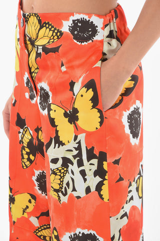 X JOE BRAINARD Satin Tech Fabric PENSIES Pants with Butterflies Print