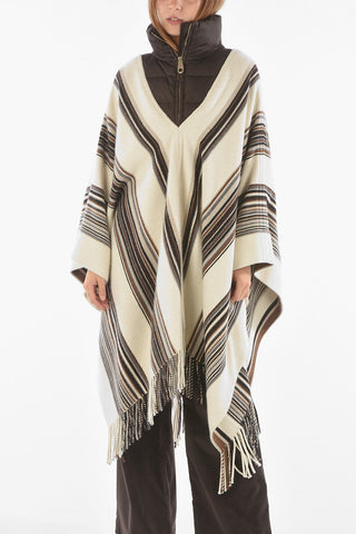 Poncho In Misto Cashmere E Seta Con Collo Immbottito
