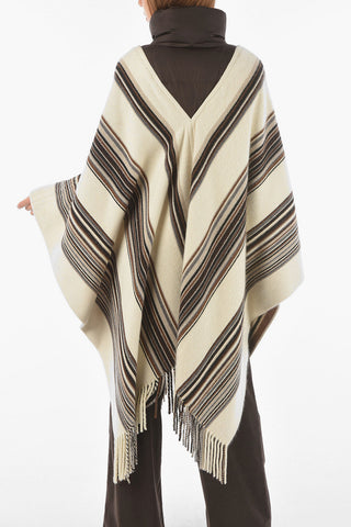 Poncho In Misto Cashmere E Seta Con Collo Immbottito