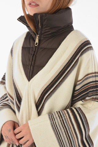 Poncho In Misto Cashmere E Seta Con Collo Immbottito