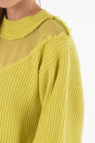 Cashmere Blend Sweater with Puffed Long Sleeves and Meshed Detailing
