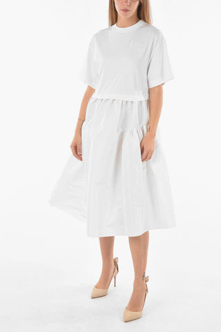 Short-sleeved Ruffled Midi Dress with Embroidered Logo