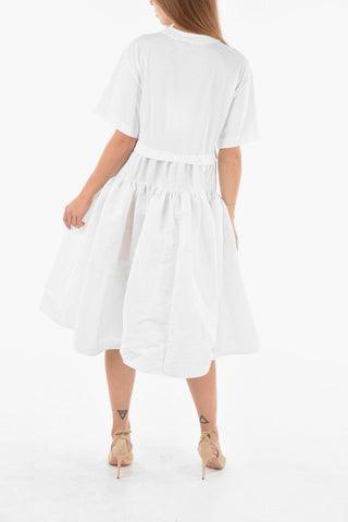 Short-sleeved Ruffled Midi Dress with Embroidered Logo