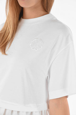 Short-sleeved Ruffled Midi Dress with Embroidered Logo