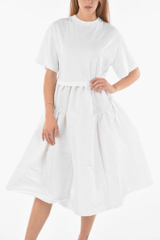 Short-sleeved Ruffled Midi Dress with Embroidered Logo