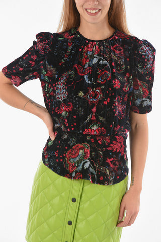 Velour Silk Blend Floral UDELLNAD Top with Short Sleeves