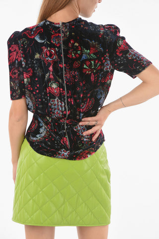 Velour Silk Blend Floral UDELLNAD Top with Short Sleeves