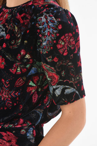 Velour Silk Blend Floral UDELLNAD Top with Short Sleeves