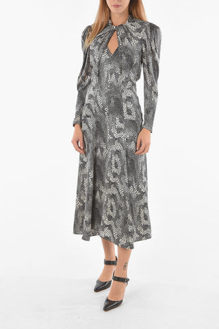 Graphic Printed VILMA Satin Midi Dress with Diamond-shaped Cut-out