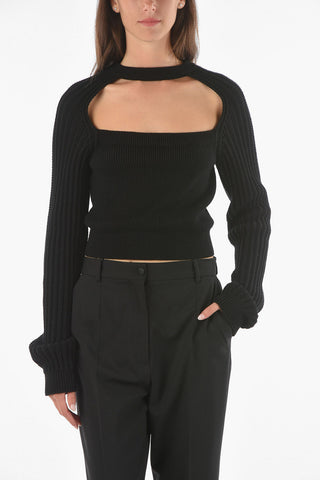 Maglia Crop in Misto Lana con Dettaglio Cut-out sul davanti