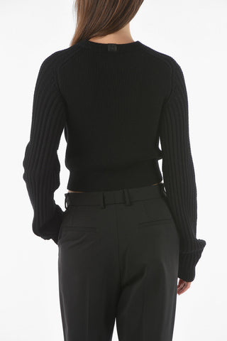 Maglia Crop in Misto Lana con Dettaglio Cut-out sul davanti