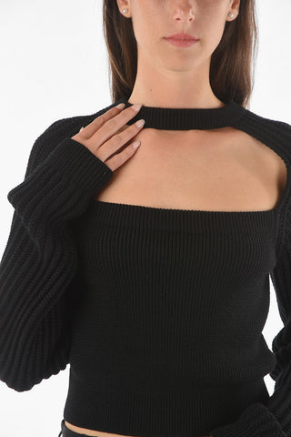 Maglia Crop in Misto Lana con Dettaglio Cut-out sul davanti
