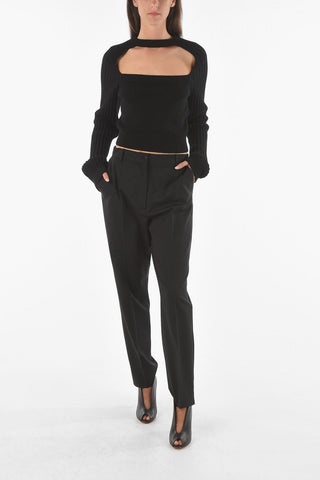 Maglia Crop in Misto Lana con Dettaglio Cut-out sul davanti