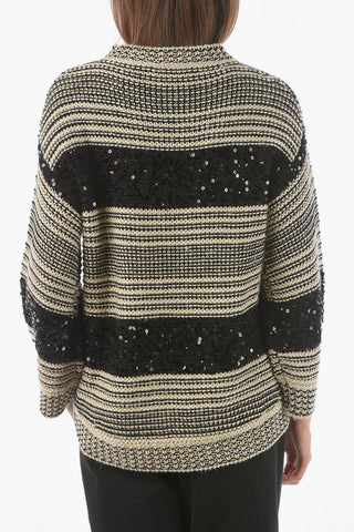 Linen-blend Sweater in Stripe Pattern with Sequin-embellishment.
