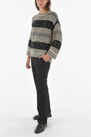 Linen-blend Sweater in Stripe Pattern with Sequin-embellishment.