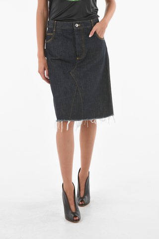 Frayed Denim Skirt With Hidden Buttons