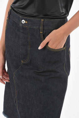 Frayed Denim Skirt With Hidden Buttons