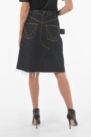 Frayed Denim Skirt With Hidden Buttons