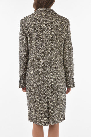 Lined Knotted Herringbone Single Breasted Coat