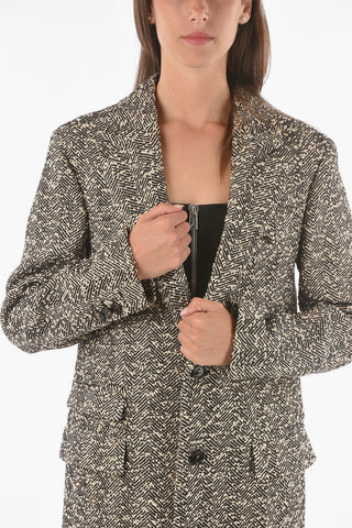 Lined Knotted Herringbone Single Breasted Coat