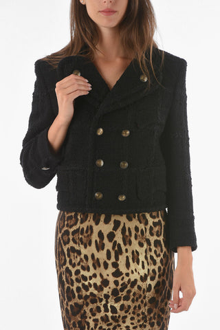 Double-breasted Tweed Wool Blend Crop Blazer