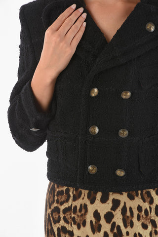Double-breasted Tweed Wool Blend Crop Blazer