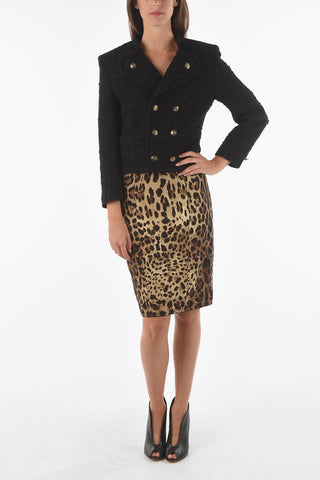 Double-breasted Tweed Wool Blend Crop Blazer