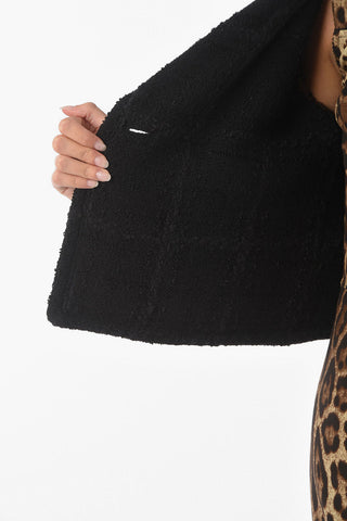 Double-breasted Tweed Wool Blend Crop Blazer
