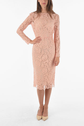 Back Zipped Lace Midi Sheath Dress